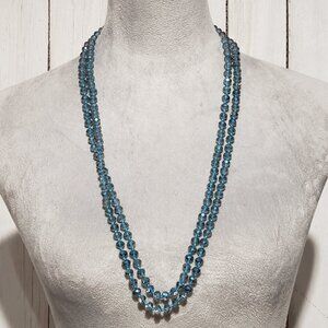 Beaded Rope Necklace Blue Long Flapper Lariat Boho Y2K Retro Mermaid Coastal Mod